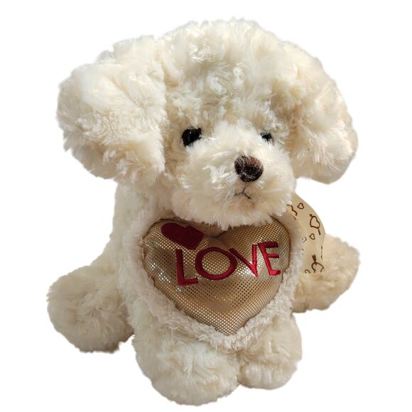 DanDee Plush Cream Puppy Dog 10" Love Heart Valentine's Stuffed Animal - Picture 1 of 16